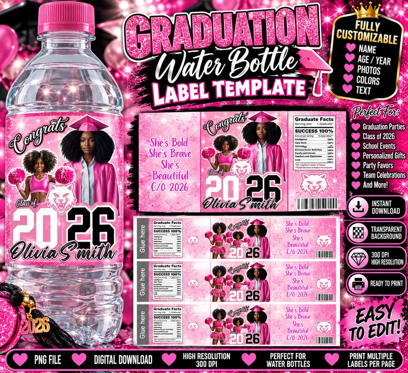  🎉Pink Graduation Party Favor Template