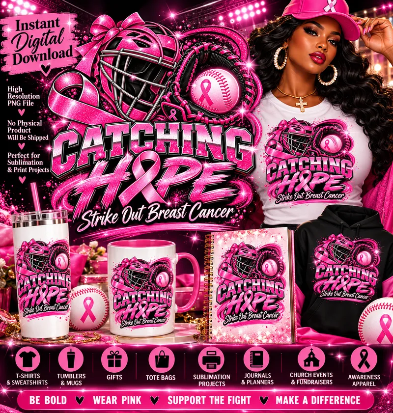  Breast Cancer Awareness Baseball PNG Bundle