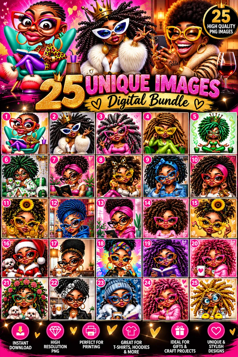 👑 25 Unique Black Girl Digital Image Bundle