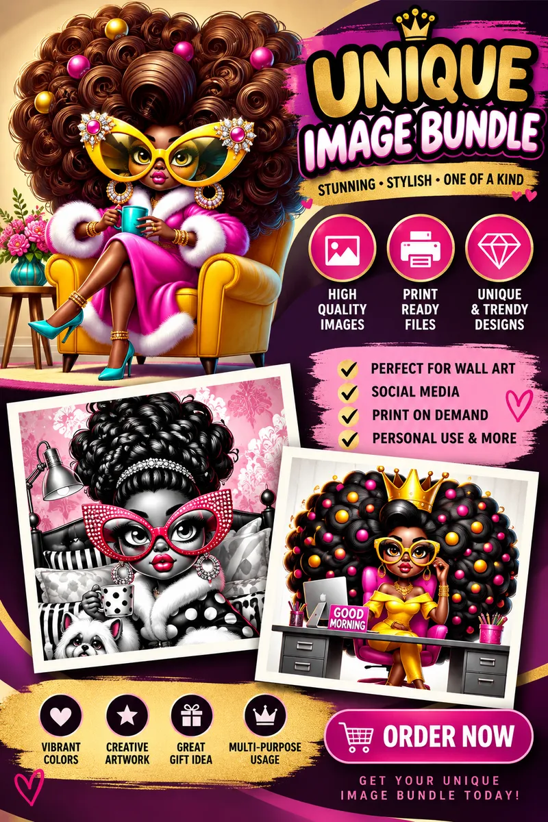 👑 Unique Black Girl Digital Image Trio Bundle