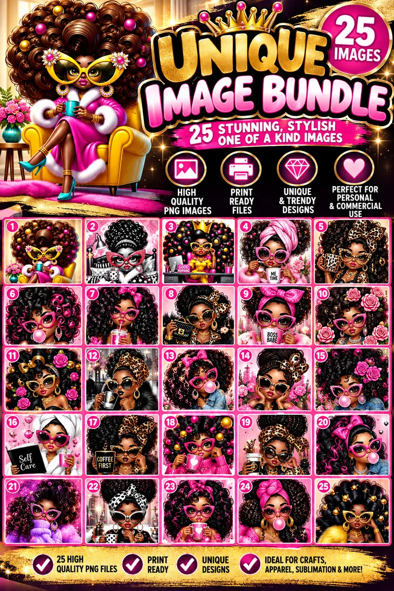 👑25 Unique Black Girl Digital Image Bundle