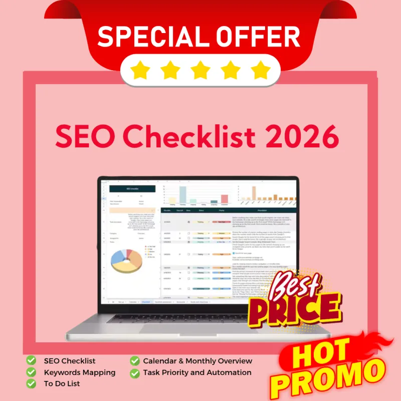 SEO Checklist Google Sheets Audit Template | Step-by-Step SEO Planner to Rank Higher on Google