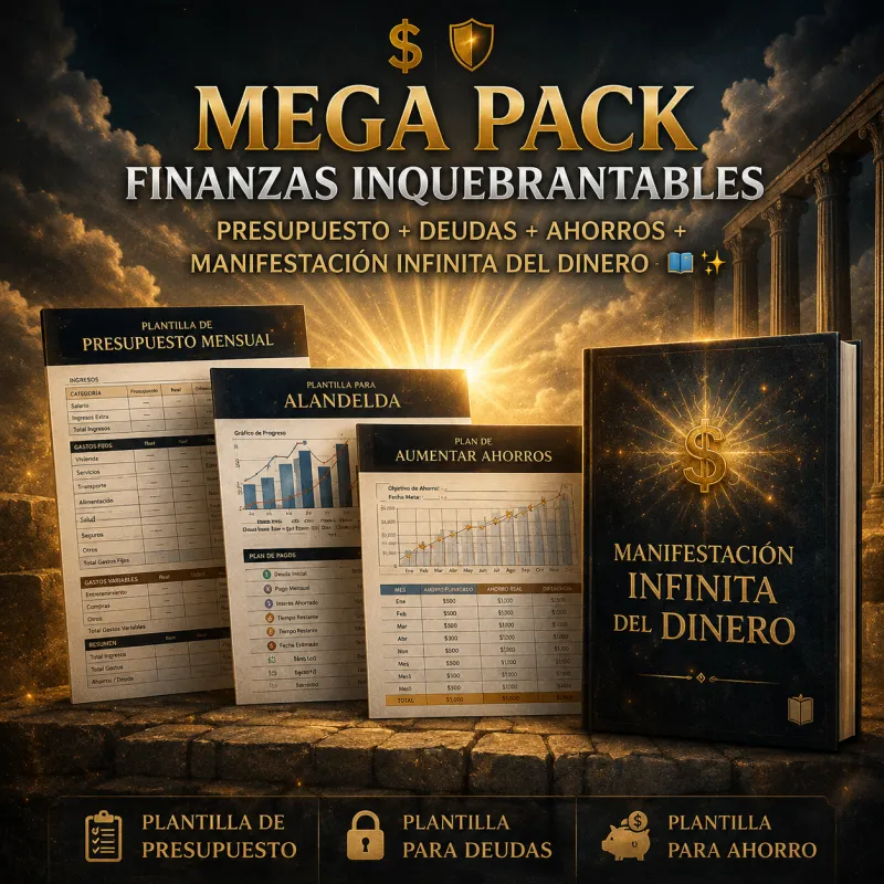 💰🛡️ Mega Pack Finanzas Inquebrantables: Presupuesto + Deudas + Ahorros + Manifestación Infinita del Dinero 📘✨