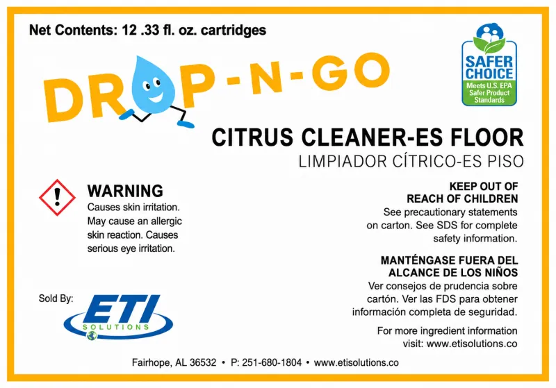 Citrus Cleaner-ES Neutral Floor Cleaner Cartridges for Drop n Go Mopping System