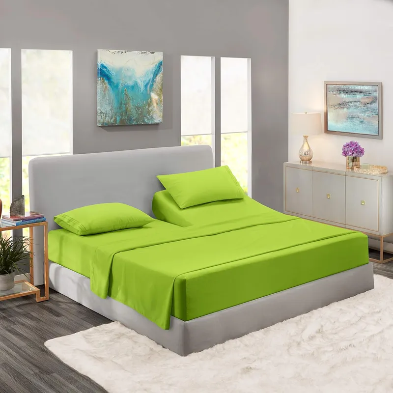 Clara Clark Premier 1800 Collection Queen Deluxe Sheet Set Garden Green - Deep Pocket Microfiber