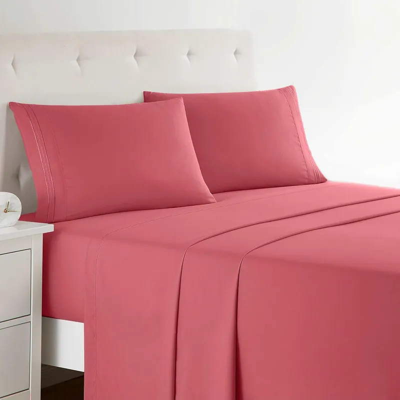 Clara Clark Premier 1800 Collection King Deluxe Sheet Set Coral Pink - Deep Pocket Microfiber