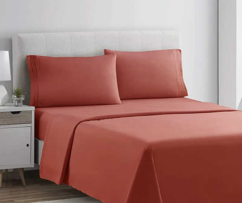Clara Clark Premier 1800 Collection Queen Deluxe Sheet Set Orange - Deep Pocket Microfiber