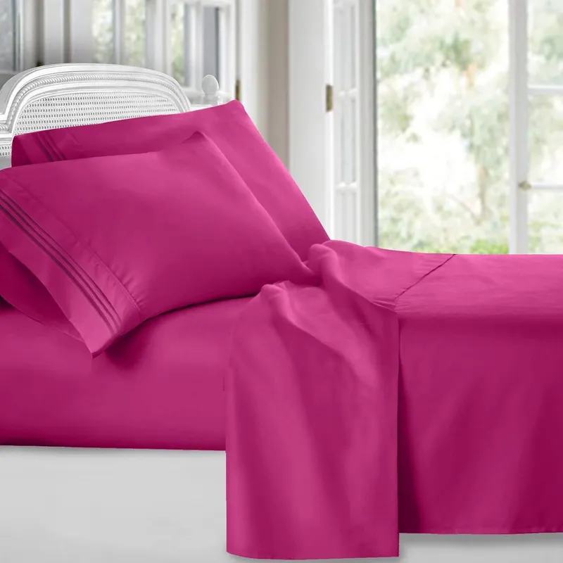 Clara Clark Premier 1800 Collection Twin Deluxe Sheet Set Magenta - Deep Pocket Microfiber