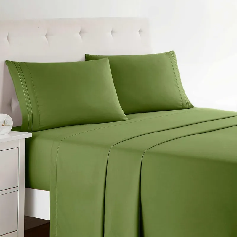 Clara Clark Premier 1800 Collection Twin Deluxe Sheet Set Calla Green - Deep Pocket Microfiber