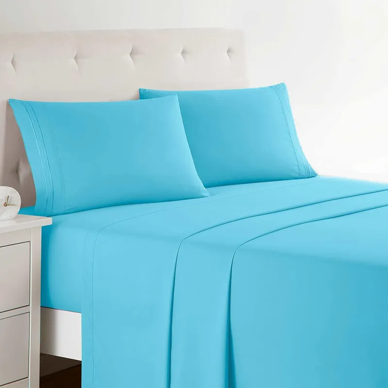 Clara Clark Premier 1800 Collection King Deluxe Sheet Set Beach Blue - Deep Pocket Microfiber