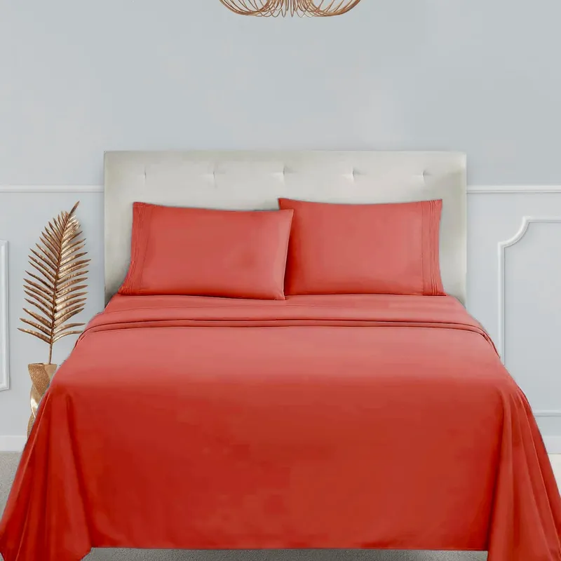 Clara Clark Premier 1800 Collection King Deluxe Sheet Set Orange - Deep Pocket Microfiber