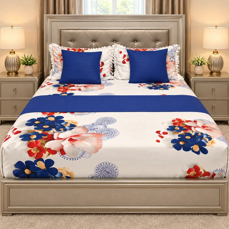 Navy Blossom Queen Bedsheet Set – 8 Pieces