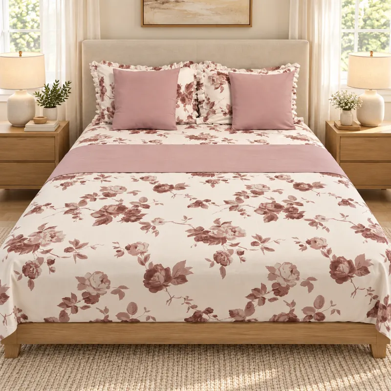 Dusty Rose Queen Bedsheet Set – 8 Pieces