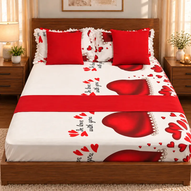Love Hearts Queen Bedsheet Set – 8 Pieces