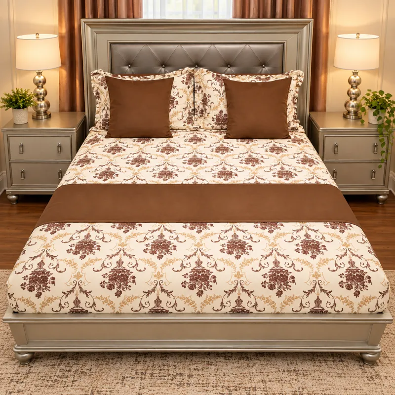 Cocoa Geo Queen Bedsheet Set – 8 Pieces