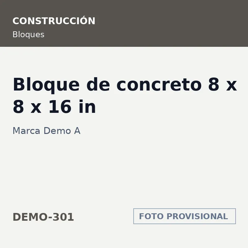 Marca Demo A Bloque de concreto 8 x 8 x 16 in · SKU DEMO-301