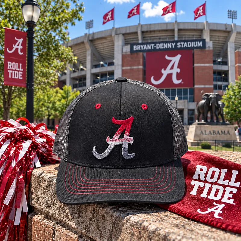 Alabama Crimson Tide- Black, faded logo, mesh back