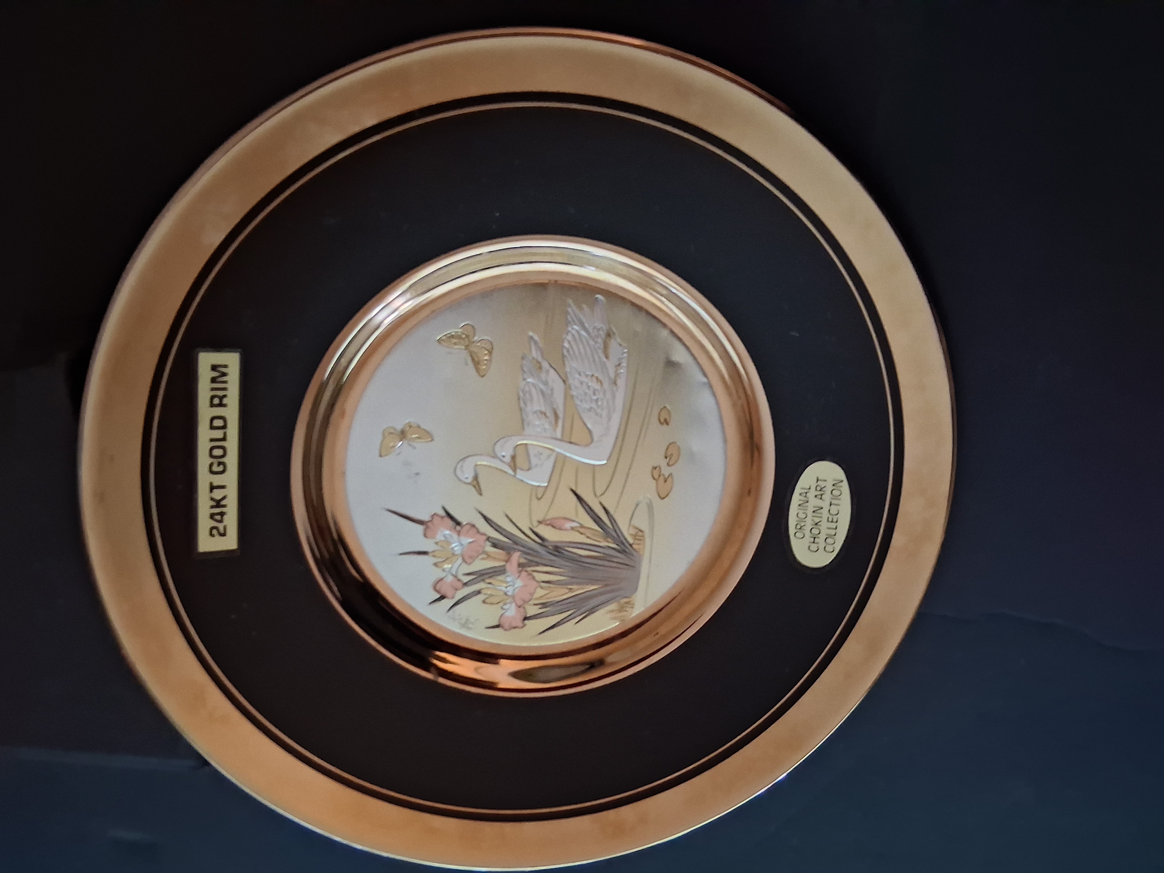 The Art of Chokin Swan Collector Plate | 24KT Gold Trim | Made in Japan