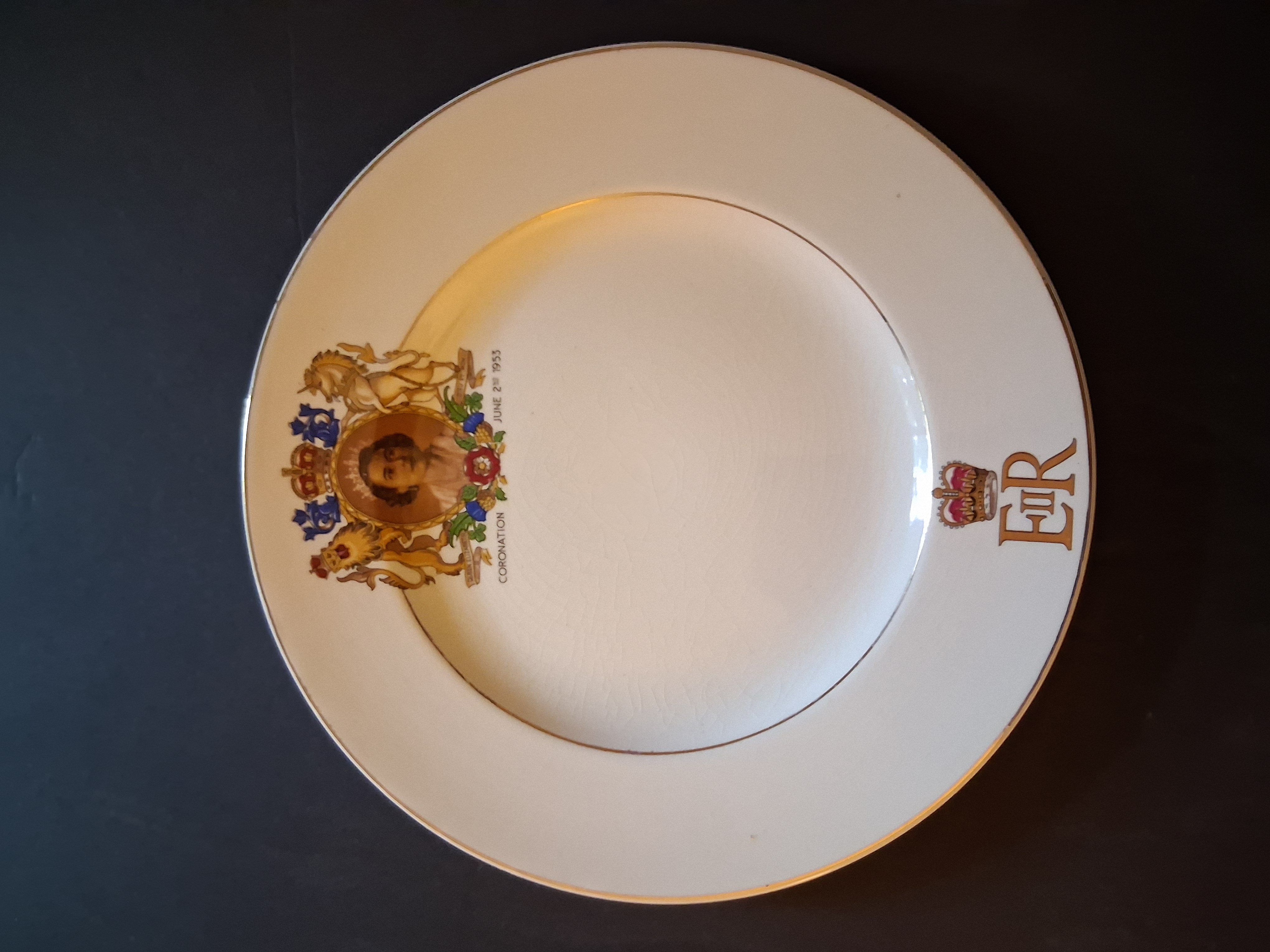 1953 Queen Elizabeth II Coronation Collector Plate | Royal Arms | Vintage English Commemorative