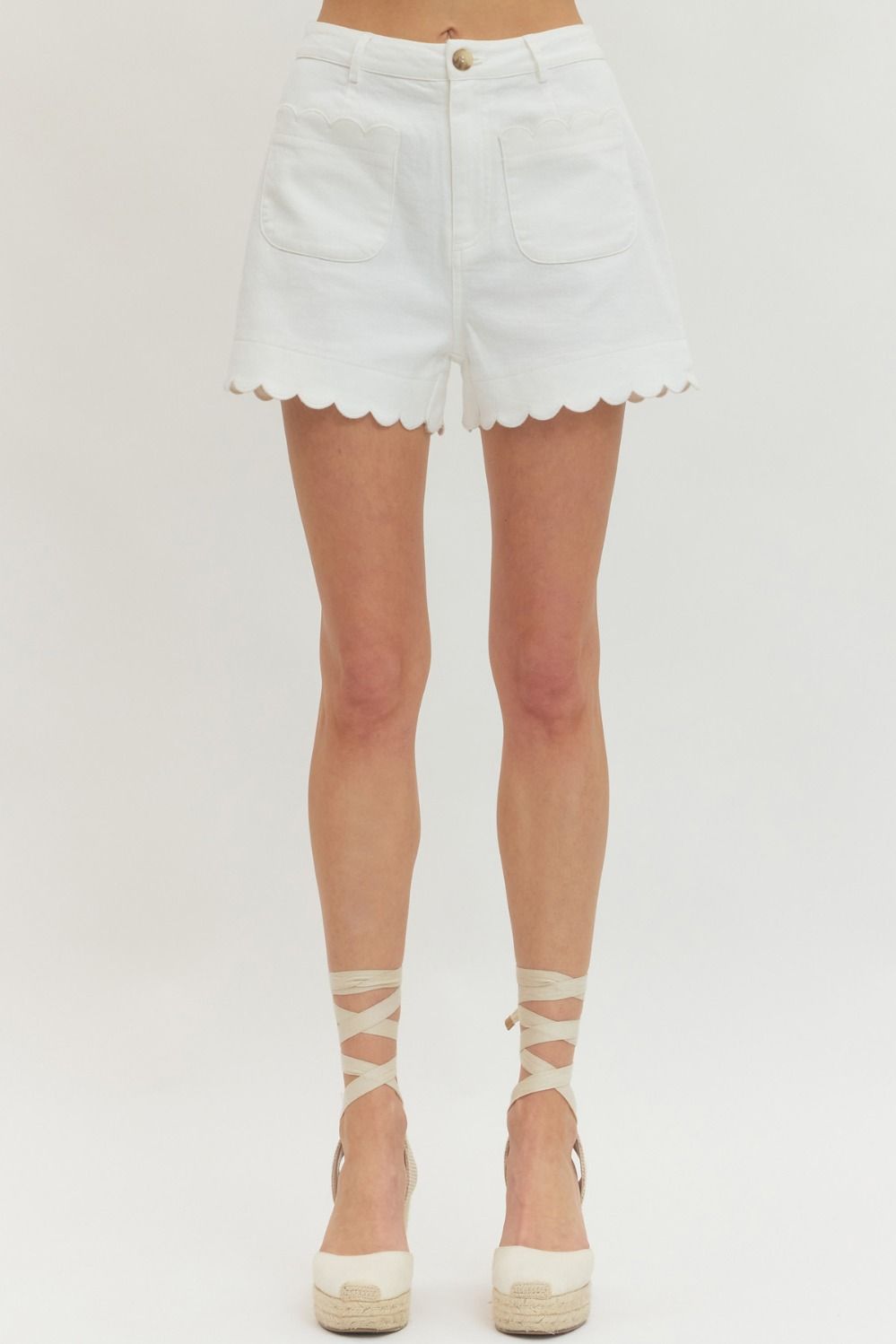 White Scalloped Shorts