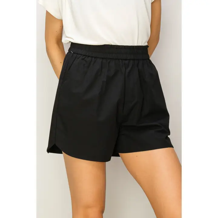 Poplin High Waist Shorts- Black