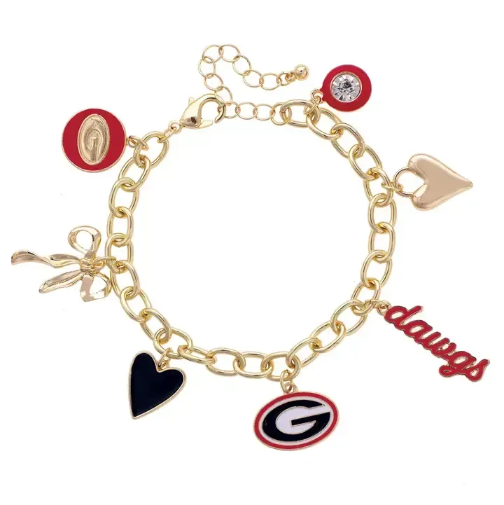Georgia Bulldogs Enamel Icons Charm Bracelet in Shiny Gold