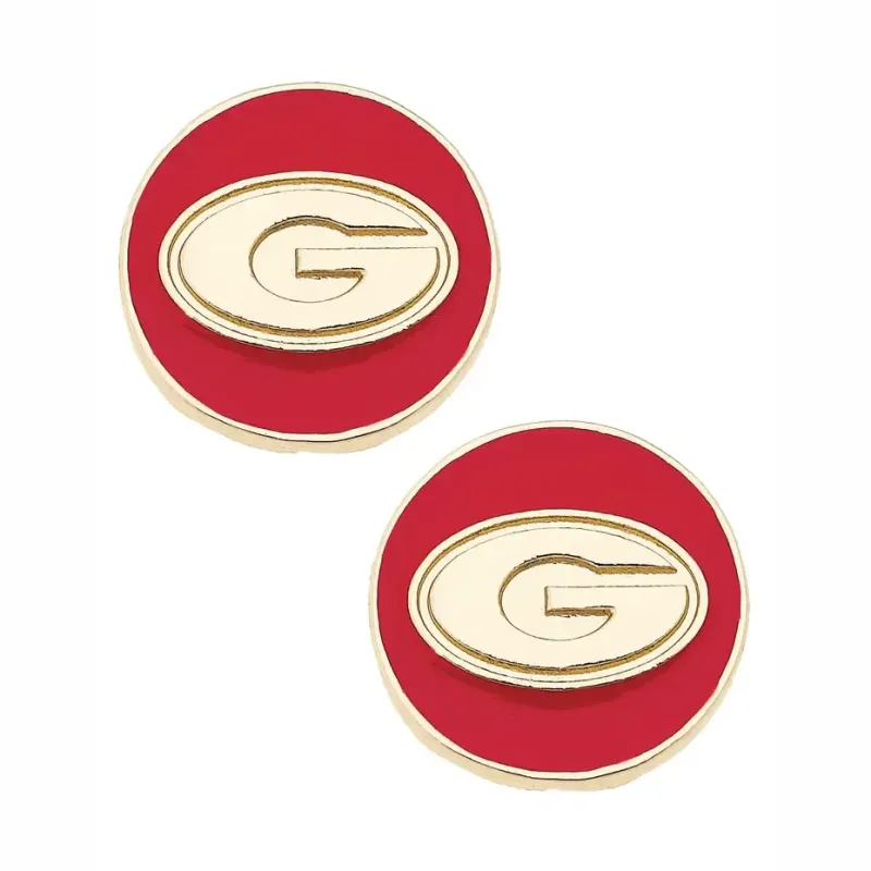 Georgia Bulldogs Logo Circle Stud Earrings in Red/Shiny Gold