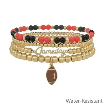 Water Resistant with Gold Gameday and Football Charm Stretch Bracelet Set