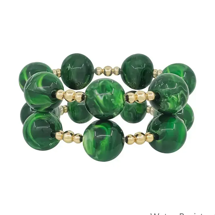 Water Resistant Set of 2 Gold Beaded with 20mm Stretch Bracelets