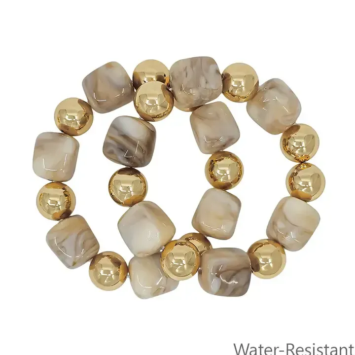 Water Resistant Set of 2 16mm and 14mm Stretch Bracelets