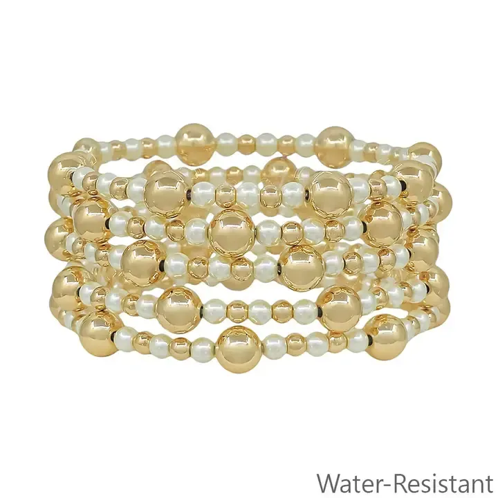 Water Resistant Set of 5 8mm & 4mm Beaded Stretch Bracelets