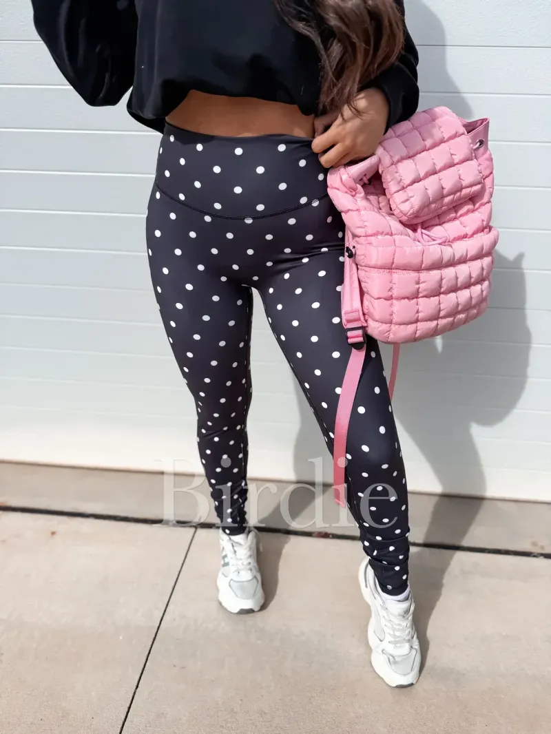 BIRDIE Sculpt Leggings in Black with White Polka Dots