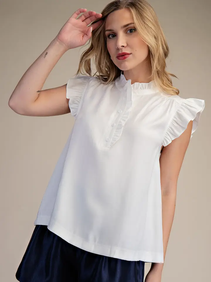 Sleeveless Ruffle Neck Top