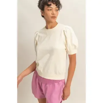 Double Zero Puff Sleeve V-Stitch Crew