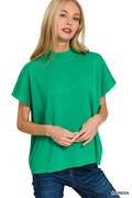Zenana Viscose mock neck short sleeve boxy sweater
