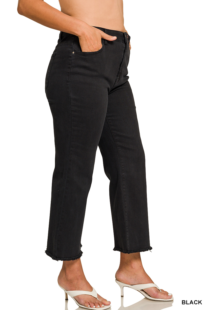 ZENANA Plus Acid Washed High Waist Frayed Hem Bootcut Pants