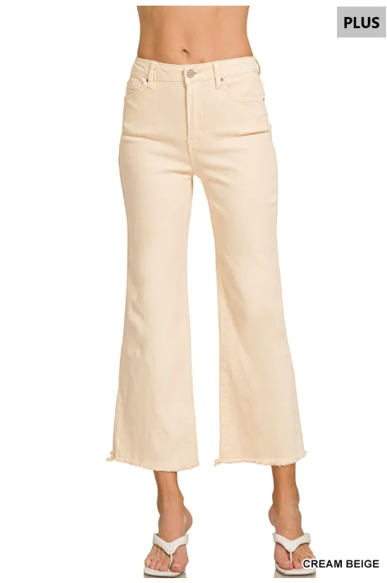 ZENANA Plus Acid Washed High Waist Frayed Hem Bootcut Pants
