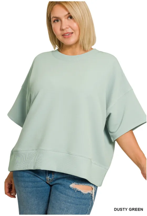 ZENANA Plus ribbed round neck waist banded tee shirts