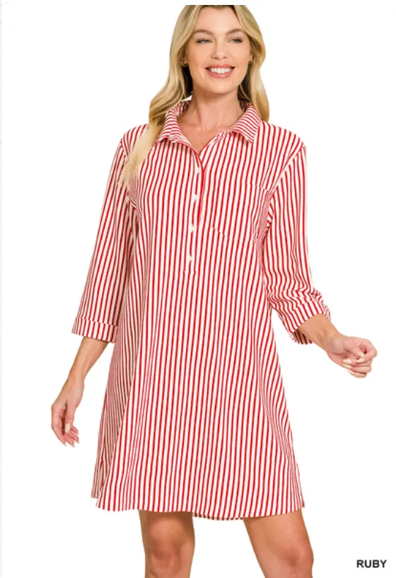 Zenana Collared half button striped dress shirts