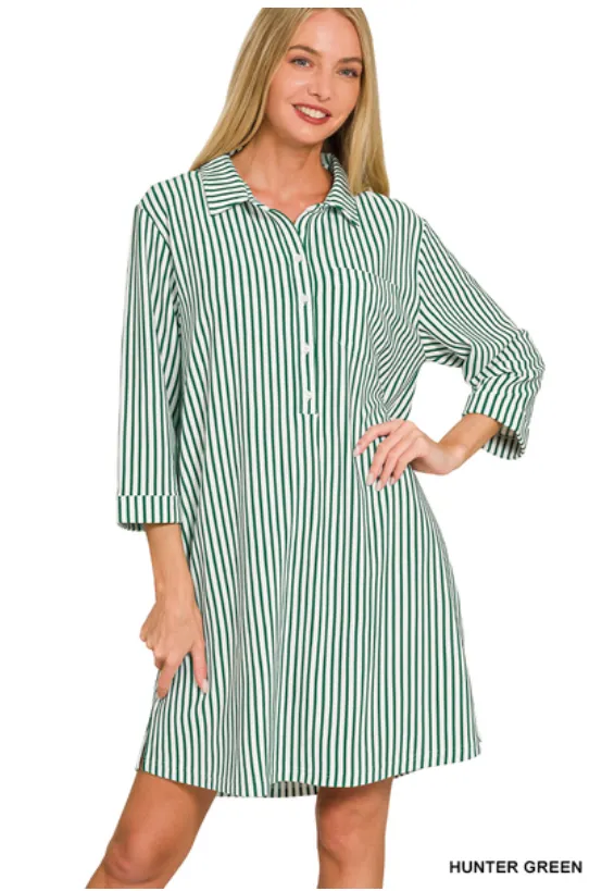 Zenana Collared half button striped dress shirts
