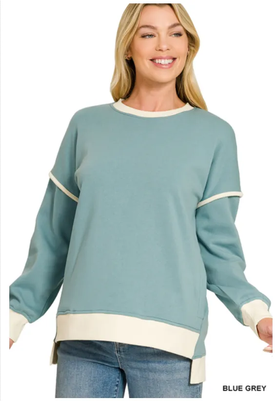 Zenana Fleece contrast trim piping detail sweatshirts