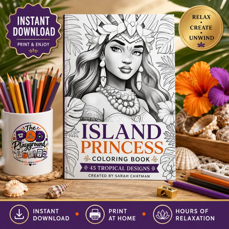 Island Princess Coloring Book – 45 Tropical Designs