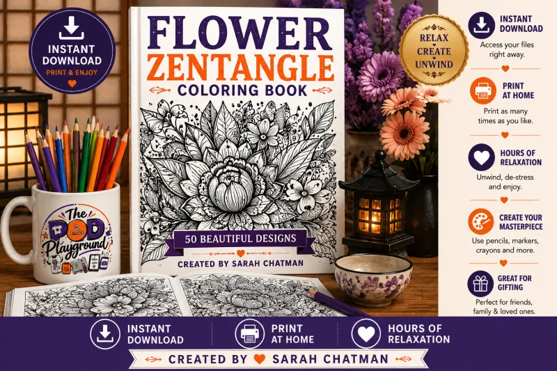 Flower Zentangle Coloring Book
