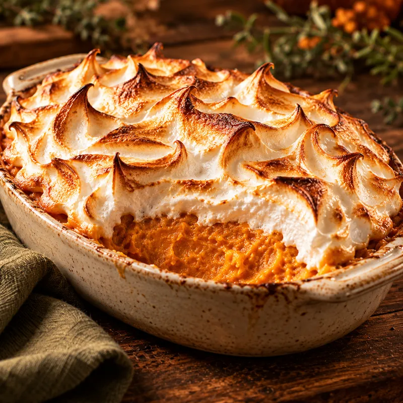 Sweet Potato Casserole with Fluffy Italian Meringue