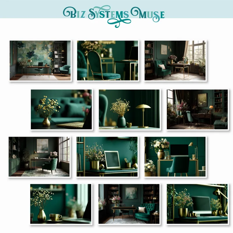 Stock Photo Set - Emerald & Gold Office