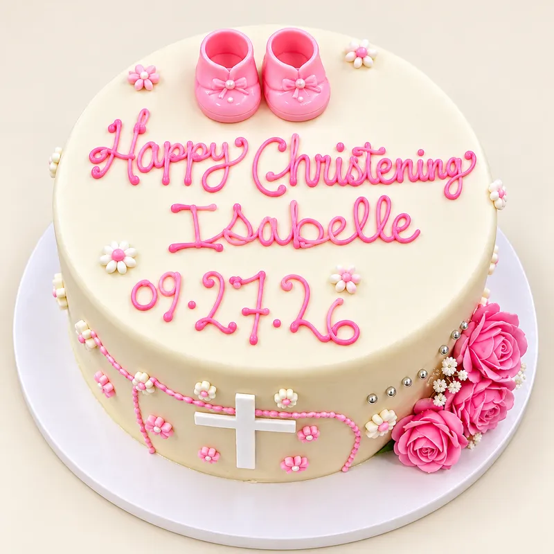 Pink & Ivory Christening Cake