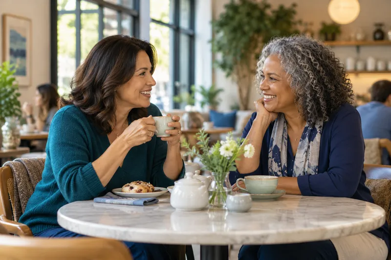 Women talking over tea at an indoor café