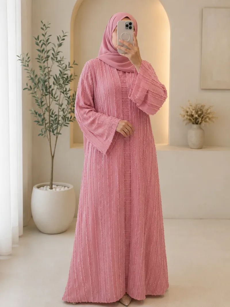 Pink Fancy Abaya with Stollar