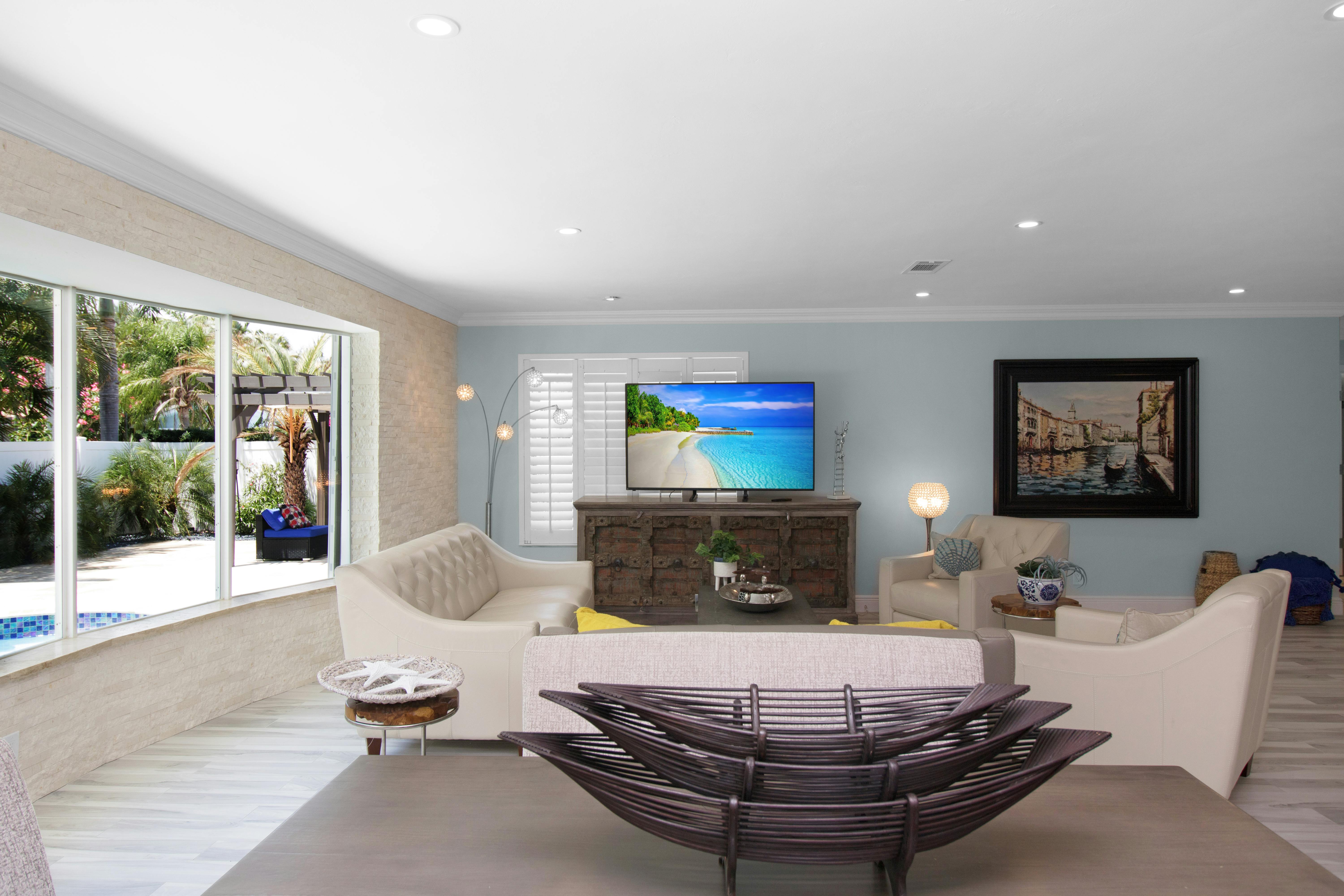 Virginia Beach luxury home interior with pool view