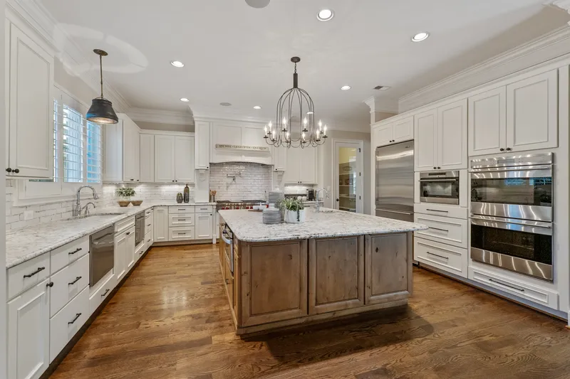 White kitchen with a large island
